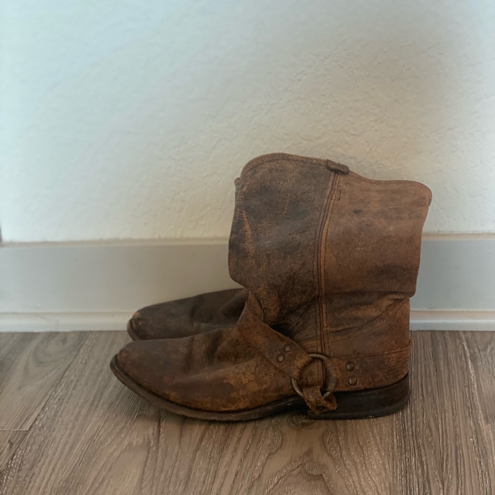 Frye Brown Leather Harness Ankle Boots - Picture 3 of 4